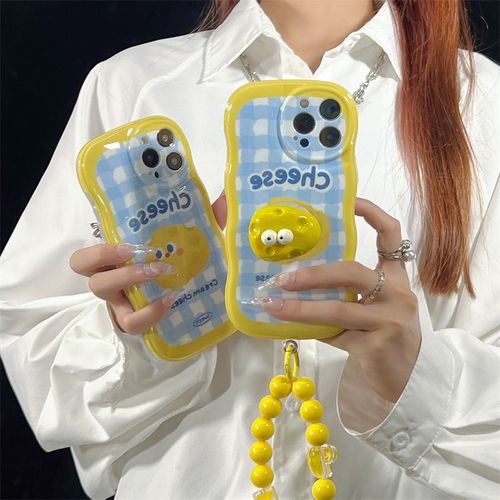 Étui Pour Iphonex/Xs Créatif Plaid Support Fromage Niche Téléphone Cas Perle Chaîne Femmes