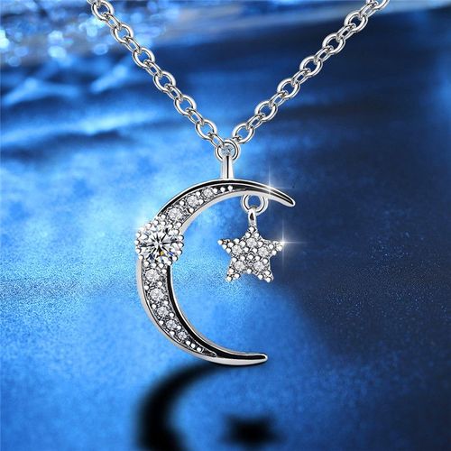 Collier Court En Croissant De Diamant Blanc Platine Pour Femmes Chaîne Claviculaire Lfv461