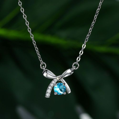 Platine Aqua Blue Green Pink White Diamond Butterbow Collier Women's Clavicular Chain Lfv487