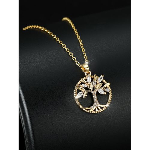 Collier D'arbre De Vie En Diamant Blanc Doré Avec Mini Zircon Chaîne Claviculaire Féminine Cadeau De Vacances Lfv525