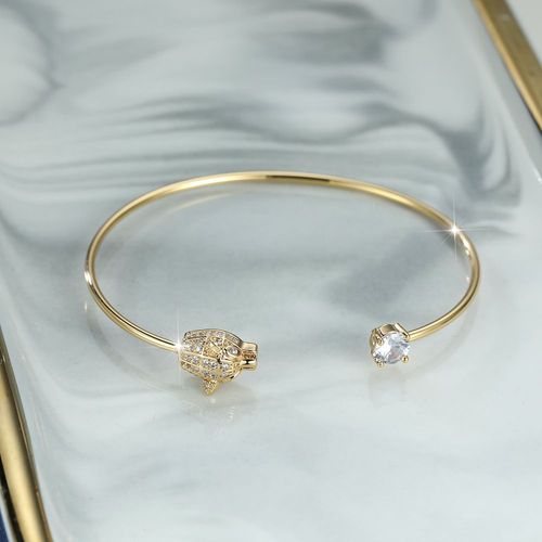 Golden White Diamond Panther Head Open Bracelet Women's Diamond Embedded Bracelet Lfv519