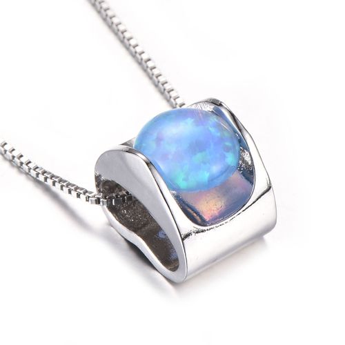 Pendentif Bleu - Blanc Rond De 8 Mm En Platine Collier Pour Femmes Lfv578