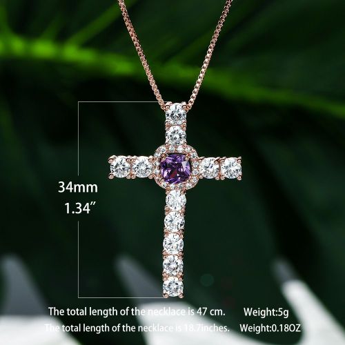 Rose Gold Middle Violet Diamond Edge White Diamond Collier Women's Cross Clavicular Chain Lfv577