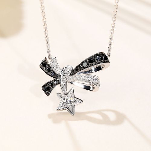 Platine Diamant Noir Diamant Blanc Noeud Papillon Étoile Pendentif Collier Femme Chaîne Claviculaire Lfv621