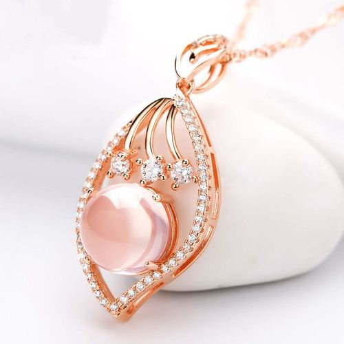 18k Rose Gold Plated Women's Powder Crystal Natural Furong Stone Diamond Collier Lfv671