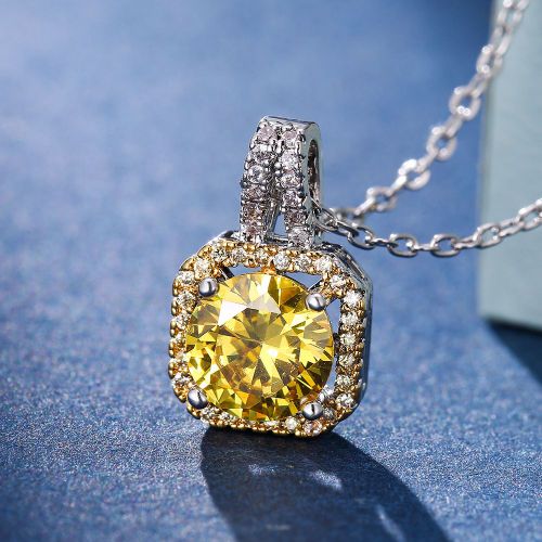 Collier De Zircon Double Couleur Jaune Diamant Rond Pour Femmes Lfv702