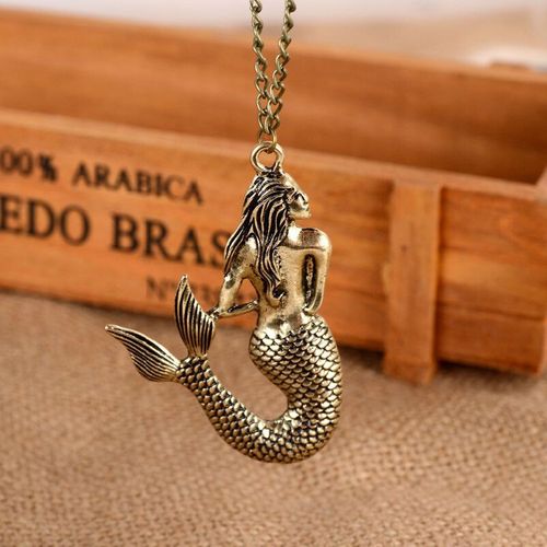 Collier De Sirène En Bronze Pendentif Longue Chaîne En Cuir Lfv749