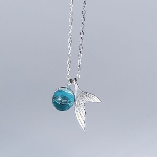 S925 Pendentif En Cristal Argenté Fishtail Aquamarine Mousse Collier Féminin Lfv776