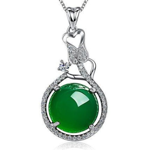 L'assurance De La Qualité Du Collier Plaqué Argent De Jade Vert Naturel Pour Femmes Lfv778