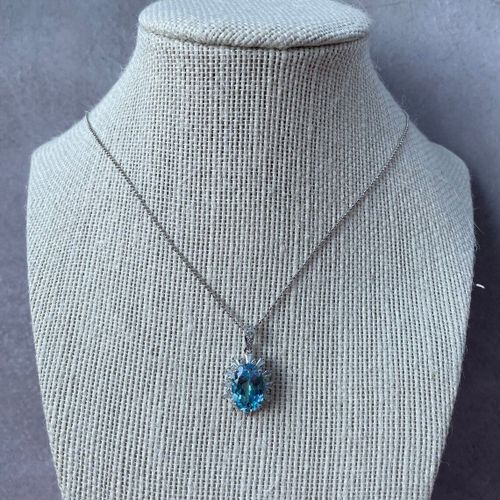 Platine Aqua Blue Diamond Snow Collier Women's Neck Chain Lfv825