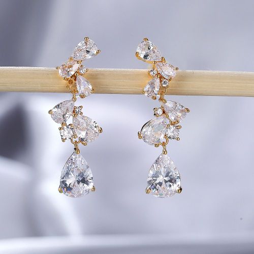 Rose Gold White Diamond Flower Leaf Pendentif Girl Ear Lfv1087