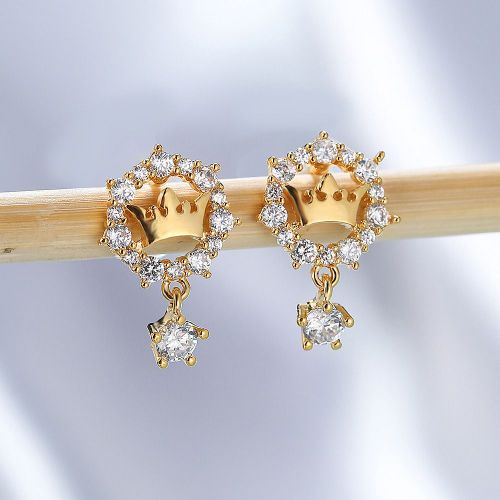 Mini Jolie Petite Couronne Hexagonale Diamant Pendentif Boucles D'oreilles Courtes Géométrie Féminine Lfv1176