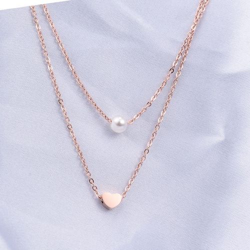 Collier À Double Couche Pearl Little Love Rose Gold Chain Woman Lfv1552