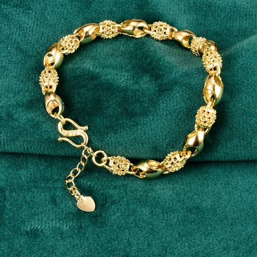 Bracelet En Laiton Plaqué Or Bracelet À Billes Creuses Avec Chaîne D'extension Lfv1799