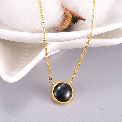 Collier Opale Noir Rond Chaîne De Résistance En Or Lfv1821