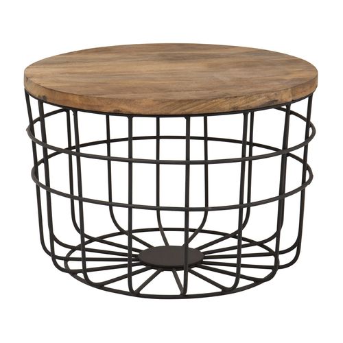 Table Basse Ronde En Bois Recyclé Et Acier (Ø62 Cm) Ket Noir