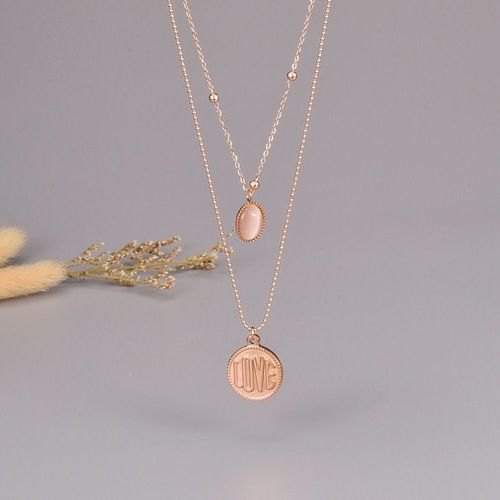 Rose Or Double Lettre Opale Collier Femme Lfv2087
