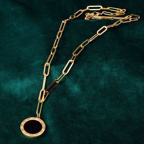 Pendentif Rond Plaqué Or Rose Collier Moyen Pour Femmes Maillot De Chaîne Lfv2118