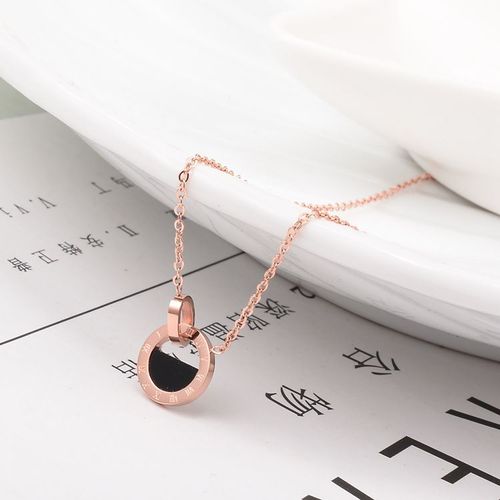Double Collier En Or Rose Rond À Boutons Noirs Romains Lfv2166