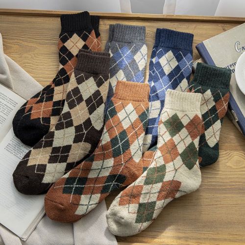 Chaussettes Pour Femmes Épaissies En Laine Éponge À Losanges Mode[5 Paires Au Hasard]