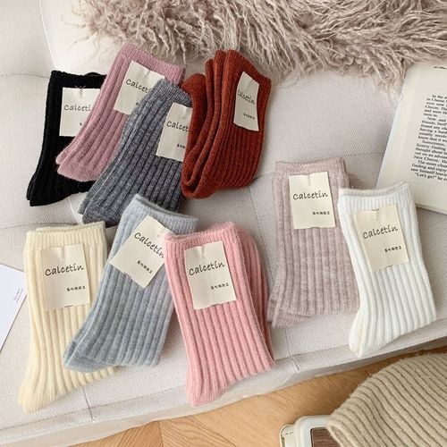 Chaussettes Cachemire Épais Pour Femmes Chaussettes Mi-Mollet Pour Femmes Chaussettes À Empiècement Pour Femmes[5 Paires Au Hasard]