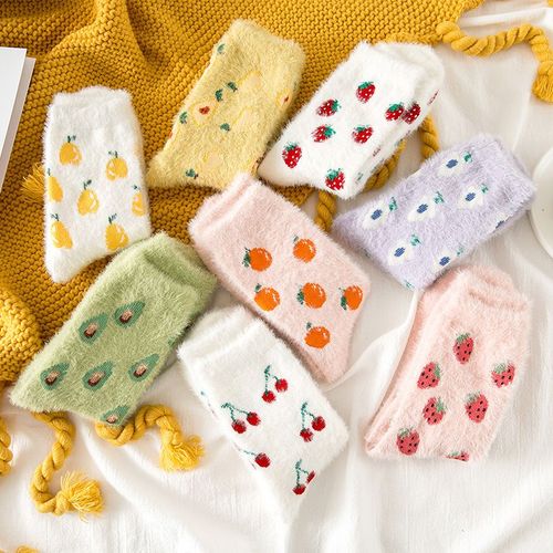 Chaussettes En Laine Polaire De Vison, Mi-Mollets, Chaudes, Pour Dormir, Chaussettes Épaisses, Pour Femmes, Rembourrées, Pour La Neige.[5 Paires Au Hasard]