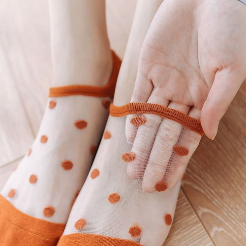 Chaussettes À Pois Chaussettes Bateau Pour Femmes Chaussettes Transparentes Pour Pieds En Soie Cristal De Verre Invisible Chaussettes Courtes À Pois Légers[5 Paires Au Hasard]