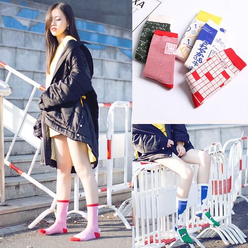 Formule Rayée À Carreaux Excentrique Lait Doux Fille Chaussettes En Coton[5 Paires Au Hasard]