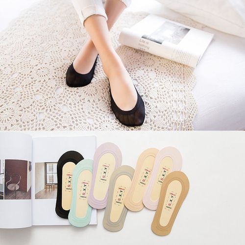 Chaussettes Invisibles En Soie De Glace, Non Marquantes, Chaussettes De Bateau, Chaussettes Pour Femmes, Anti-Mutilation, Bouche Peu Profonde, Chaussettes Courtes En Silicone, Anti-Roue.[5 Paires Au Hasard]