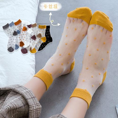 Chaussettes Mi-Mollet Pour Femmes Polka Dot Cass Chaussettes Légères Glassine Chaussettes Courtes Pour Femmes[5 Paires Au Hasard]