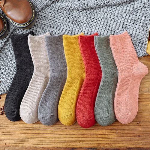 Chaussettes Pour Femmes En Cachemire Épais Et Chaud En Mohair Chaussettes Mi-Mollet Pour Femmes[5 Paires Au Hasard]