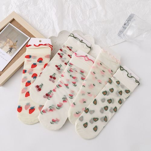 Chaussettes Chaussettes Mi-Mollet Pour Femme Bord D'oreille En Bois Chaussettes Courtes Fines Pour Femme Étudiante Légère Lolita Chaussettes En Soie Blanche[5 Paires Au Hasard]