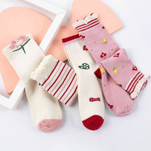 Lolita Douce Fille Fille C¿Ur Bulle Bouche Petite Fleur Court Étudiant Dentelle Lolita Chaussettes[5 Paires Au Hasard]