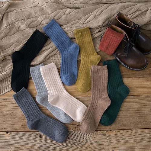 Chaussettes Épaissies Mi-Mollet En Laine De Lapin Avec Cordon De Serrage Chaussettes Pour Femmes Pour La Chaleur[5 Paires Au Hasard]