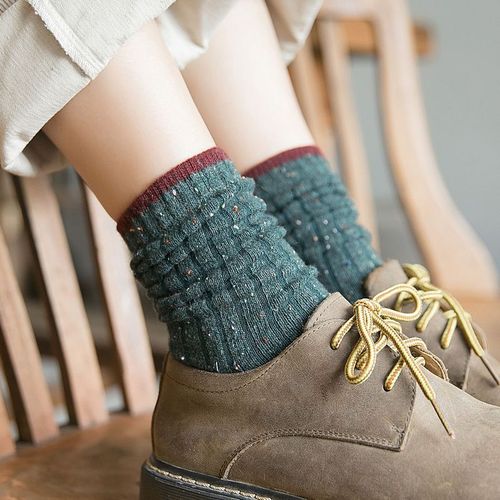 Chaussettes En Laine À Pois Chaussettes Colorées À Gros Grain Empilées Pour Femmes Année[5 Paires Au Hasard]