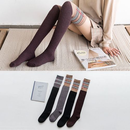 Chaussettes À Carreaux Anglaises À Hauteur Des Genoux Chaussettes À Poils Pour Femmes Chaussettes À Hauteur Des Cuisses Chaussettes En Velours De Lapin[5 Paires Au Hasard]