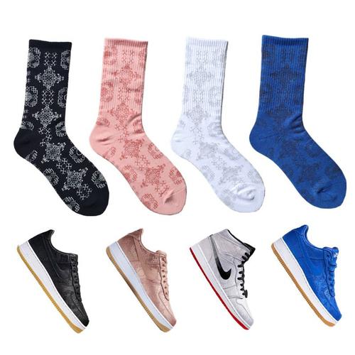 Af Air Force One Powder Blue Black & White Silk Aj Chan Co-Branded Socks Mid-Calf Socks Longs Socks[5 Paires Au Hasard]