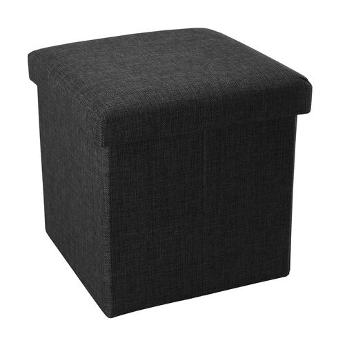Intirilife Pouf Pliable 30x30x30 Cm En Noir Diamant - Boîte De Rangement Décorative En Tissu Aspect Lin Pour Gagner De L'espace - Tabouret Coffre Siège