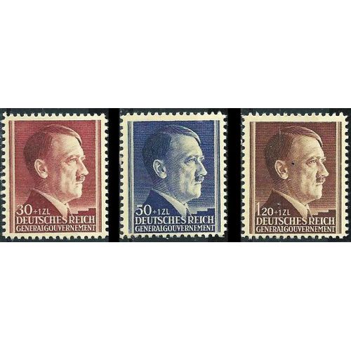 Pologne, Occupation Allemande 1942, General Gouvernement, 3 Beaux Timbres Yvert 100 101 102, 53ème Anniversaire Chancelier Hitler, Sur Papier Très Épais, Neufs*