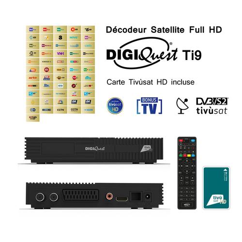Pack Tivùsat Décodeur Satellite Full HD - DIGIQUEST Ti9 + Carte Tivùsat HD Activation Comprise - Full HD 1080p, Programmes TV Gratuits sur Tivùsat