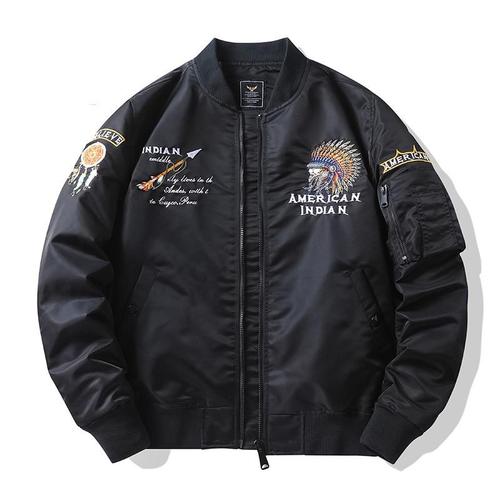 Blouson Bomber Veste Aviateur Homme Col Officier Veste Zippee Broderie Printemps Et Automne