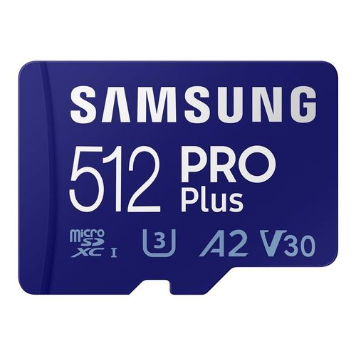 Samsung PRO Plus MB-MD512KB - Carte mémoire flash (adaptateur microSDXC vers SD inclus(e)) - 512 Go - A2 / Video Class V30 / UHS-I U3 / Class10 - microSDXC UHS-I - bleu