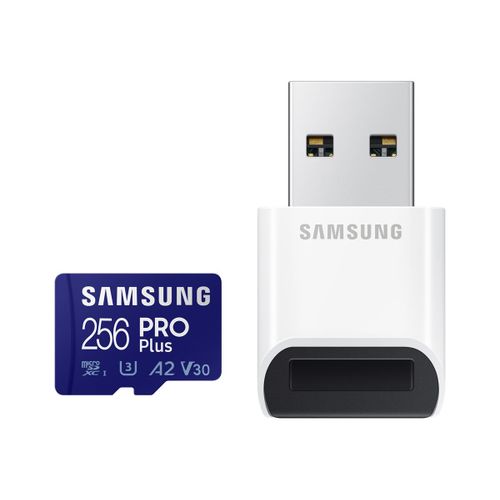 Samsung PRO Plus MB-MD256KB - Carte mémoire flash (adaptateur microSDXC vers SD inclus(e)) - 256 Go - A2 / Video Class V30 / UHS-I U3 / Class10 - microSDXC UHS-I - bleu