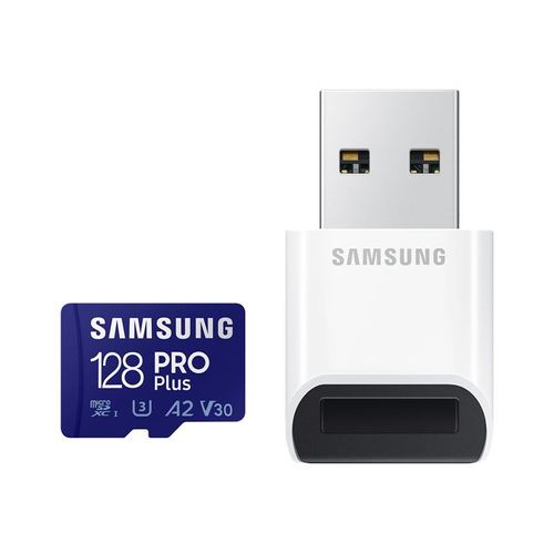 Samsung PRO Plus MB-MD128KB - Carte mémoire flash (adaptateur microSDXC vers SD inclus(e)) - 128 Go - A2 / Video Class V30 / UHS-I U3 / Class10 - microSDXC UHS-I - bleu
