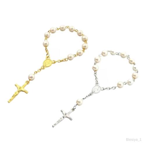 Blesiya 2x Bracelet Perlé Pendentif Cadeaux D'anniversaire Suspendus Bracelet De Communion Croix