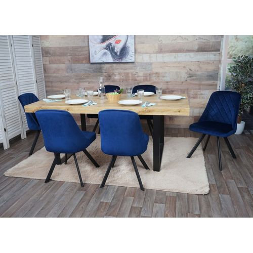 Lot De 6 Chaises De Salle À Manger Hwc-K25, Chaise De Cuisine, Métal Velours   Bleu