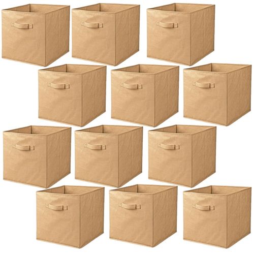 Lot De 12 Cubes De Rangement Pliables En Tissus Avec Poignée - 30x30x30cm - Rose Pêche