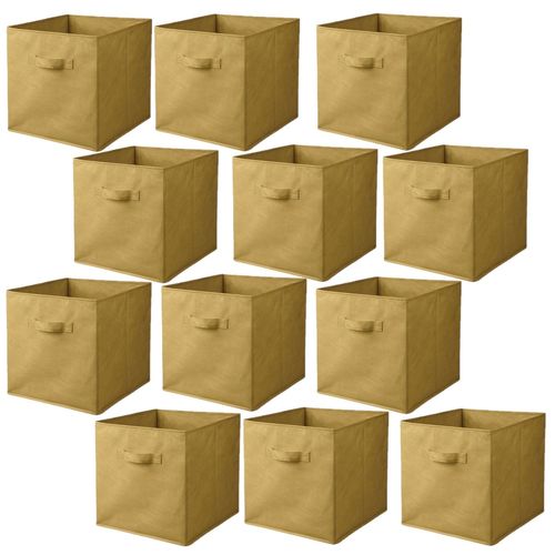 Lot De 12 Cubes De Rangement Pliables En Tissus Avec Poignée - 30x30x30cm - Jaune Ananas