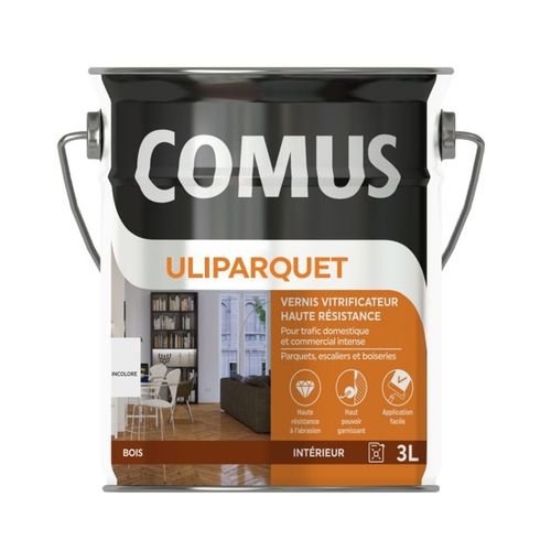 ULIPARQUET MAT/SOIE incolore 3L - Vernis vitrificateur haute résistance pour trafic domestique - COMUS