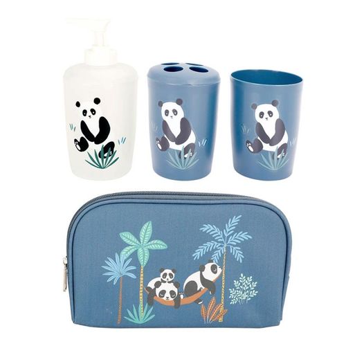 Set 4 Accessoires Salle de Bain Enfant "Petit Panda" Bleu